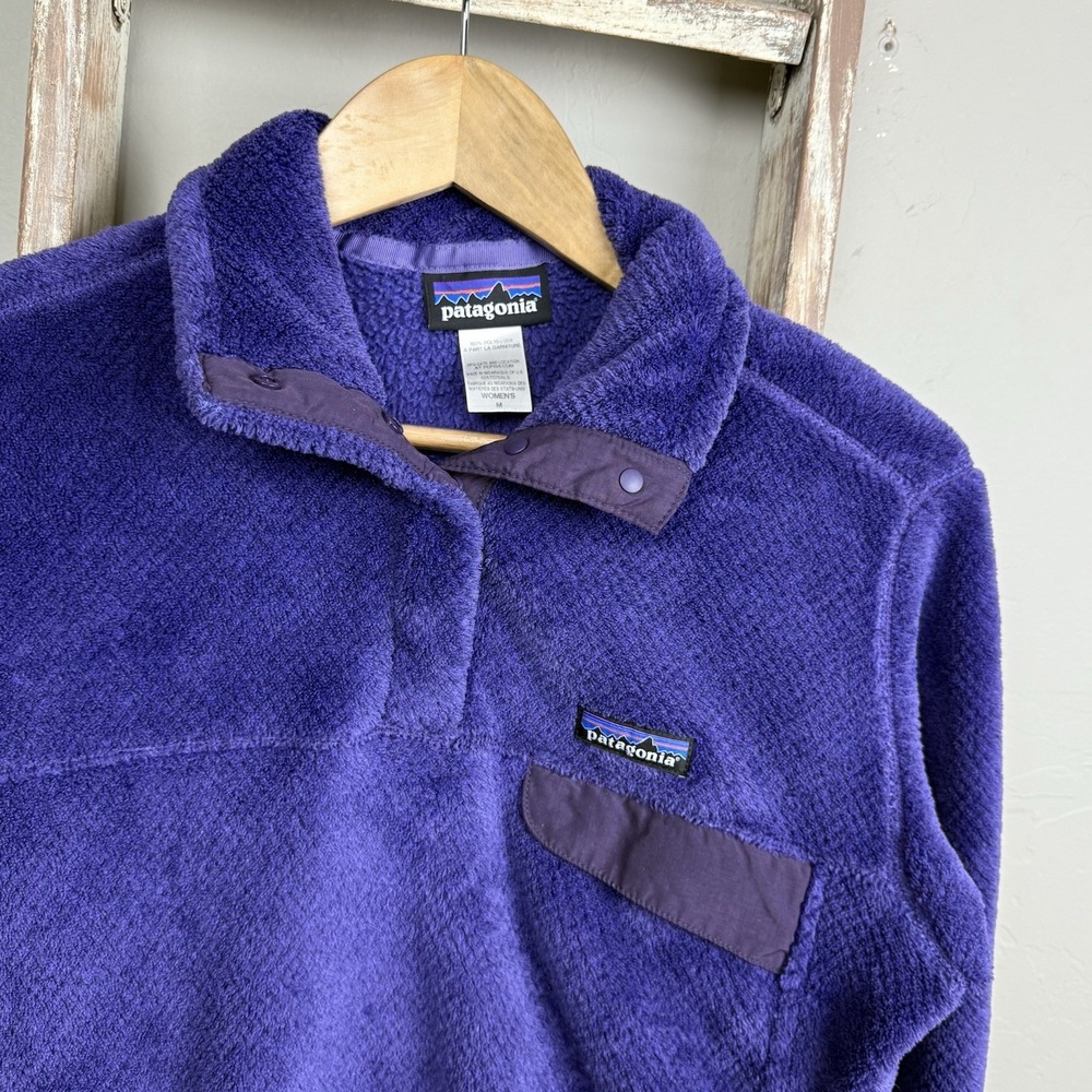 Womens Patagonia Purple Fleece Quarter Snap Pullover‎ Jacket Me - Picture 2 of 5